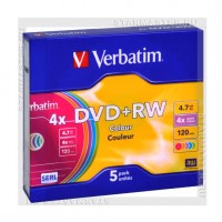 Диск Verbatim DVD+RW 4,7Gb 4x slim Color
