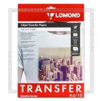 Бумага термотрансферная Lomond A4 для светлых тканей, струйная печать, 10л