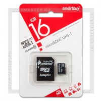 Карта памяти microSDHC 16Gb SmartBuy (Class 10, с адаптером)