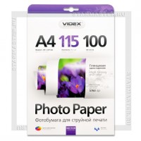Бумага для струйной печати Videx A4 глянцевая односторонняя 115 г/м2, 100л