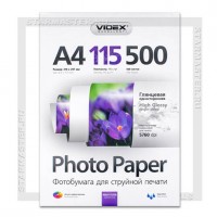 Бумага для струйной печати Videx A4 глянцевая односторонняя 115 г/м2, 500л