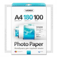Бумага для струйной печати Videx A4 глянцевая односторонняя 180 г/м2, 100л