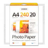 Бумага для струйной печати Videx A4 глянцевая односторонняя 240 г/м2, 20л