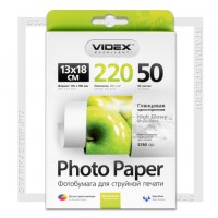 Бумага Videx 13x18см (фотоформат) 220 г/м2 глянцевая односторонняя, 50л