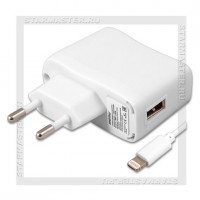 Зарядное устройство 220V -> USB 2A SmartBuy NOVA + кабель 8-pin, белый