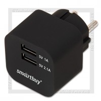 Зарядное устройство 220V -> USBx2, 3A SmartBuy VOLT + кабель microUSB, черный