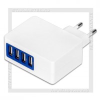 Зарядное устройство 220V -> USBx4, 4A SmartBuy QUATTRO, белый