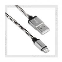 Кабель для Apple 8-pin Lightning -- USB, SmartBuy 1.2м, хлопок, мет. кон, белый