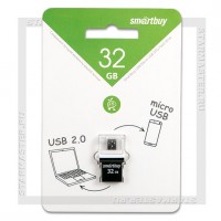 Накопитель USB/microUSB Flash 32Gb SmartBuy POKO Black OTG (USB 2.0)