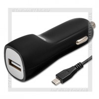 Зарядное устройство автомобильное USB 1A SmartBuy NITRO + витой кабель microUSB, черный