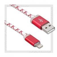 Кабель для Apple 8-pin Lightning -- USB, DEFENDER, 1м, LED, красный, Blister