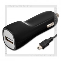 Зарядное устройство автомобильное USB 1A SmartBuy NITRO + кабель miniUSB, черный