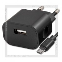 Зарядное устройство 220V -> USB 1A SmartBuy NITRO + кабель microUSB, черный