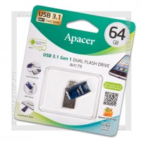 Накопитель USB 3.1 Gen 1 Flash 64Gb Apacer AH179 (USB/microUSB OTG), Blue
