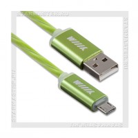 Кабель USB 2.0 -- micro USB, 1м, WIIIX, LED, зеленый