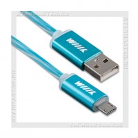 Кабель USB 2.0 -- micro USB, 1м, WIIIX, LED, синий