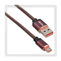 Кабель USB 2.0 -- micro USB, 1м, WIIIX, эко-кожа, темно-коричневый, 2A