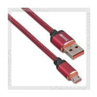 Кабель USB 2.0 -- micro USB, 1м, WIIIX, оплетка эко-кожа, красный, 2A