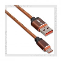 Кабель USB 2.0 -- micro USB, 1м, WIIIX, эко-кожа, светло-коричневый, 2A