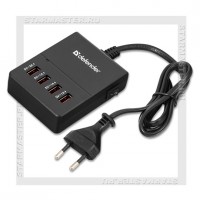 Зарядное устройство 220V -> USBx4, 5A DEFENDER UPA-40, черный