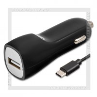 Зарядное устройство автомобильное USB 2A SmartBuy NOVA MKIII + кабель Type-C, черный