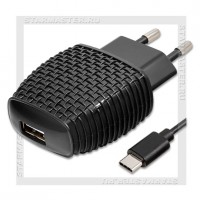 Зарядное устройство 220V -> USB 2A SmartBuy NOVA MKIII + кабель USB Type-C, черный