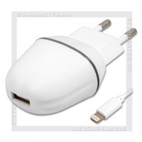 Зарядное устройство 220V -> USB 2A SmartBuy NOVA MKIII + кабель 8-pin, белый