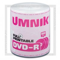 Диск DVD-R UMNIK 4,7Gb 16x Printable bulk 100