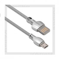 Кабель USB 2.0 -- micro USB, 1м, REMAX 063m King, оплетка металл, Silver, 2A