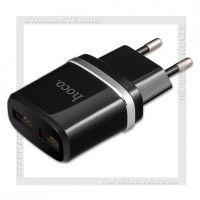 Зарядное устройство 220V -> USBx2, 2.4A HOCO C12, черный