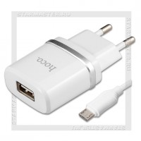 Зарядное устройство 220V -> USB 1A HOCO C11 + кабель microUSB, белый