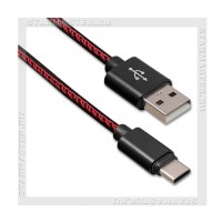 Кабель USB 2.0 - USB Type-C, 1.2м SmartBuy, эко-кожа, черный
