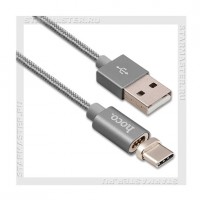 Кабель USB 2.0 - USB Type-C, магнитный, 1м, HOCO U40A, Silver