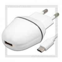Зарядное устройство 220V -> USB 2A SmartBuy NOVA MKIII + кабель USB Type-C 3.1