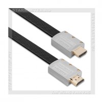 Кабель HDMI -- HDMI 1.4, 1.5м, A-M/A-M, Perfeo плоский, нейлон, металл. разъемы
