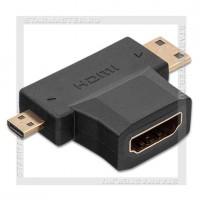 Переходник (адаптер) HDMI (f) -- mini HDMI + micro HDMI A-F/D-M, C-M, Perfeo