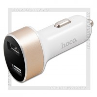 Зарядное устройство автомобильное USBx2 2A HOCO Z26, LCD, белое