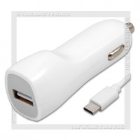 Зарядное устройство автомобильное USB 2A SmartBuy NOVA MKIII + кабель Type-C, белый