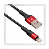 Кабель для Apple 8-pin Lightning -- USB, HOCO X26, 1м, нейлон, Black/Red,2A
