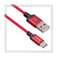 Кабель USB 2.0 - USB Type-C, 1м HOCO X14, нейлон, металл, красный