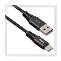 Кабель USB 2.0 - USB Type-C, 1м HOCO X22, QC, нейлон, черный, 5A