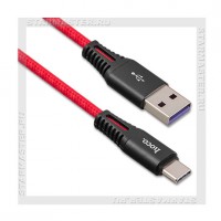 Кабель USB 2.0 - USB Type-C, 1м HOCO X22, QC, нейлон, красный, 5A