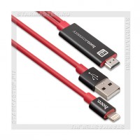 Переходник для Apple 8-pin (m) - HDMI (m) + USB (m) 2.0м, HOCO UA4, красный