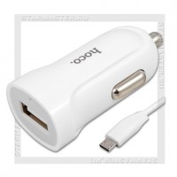 Зарядное устройство автомобильное USB 1.5A HOCO Z2 + кабель microUSB, белый