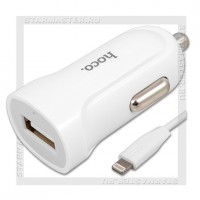 Зарядное устройство автомобильное USB 1.5A HOCO Z2 + кабель 8-pin, белый