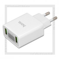 Зарядное устройство 220V -> USBx2, 2A HOCO C25A, LCD, белый