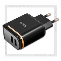 Зарядное устройство 220V -> USBx2, 2.4A HOCO C39A, 12W, LCD, черный