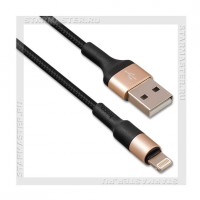 Кабель для Apple 8-pin Lightning -- USB, HOCO X26, 1м, нейлон, Black/Gold, 2A
