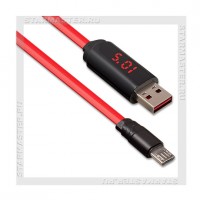 Кабель USB 2.0 -- micro USB, 1м, HOCO U29, LCD, плоский, красный