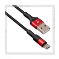 Кабель USB 2.0 -- micro USB, 1м, HOCO X26, нейлон, металл, Black/Red, 2A